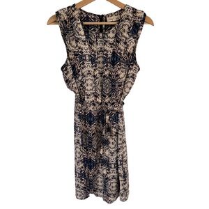 Olive & Oak Boho Print Lightweight Dress Purple Blue on Beige Design Size Small